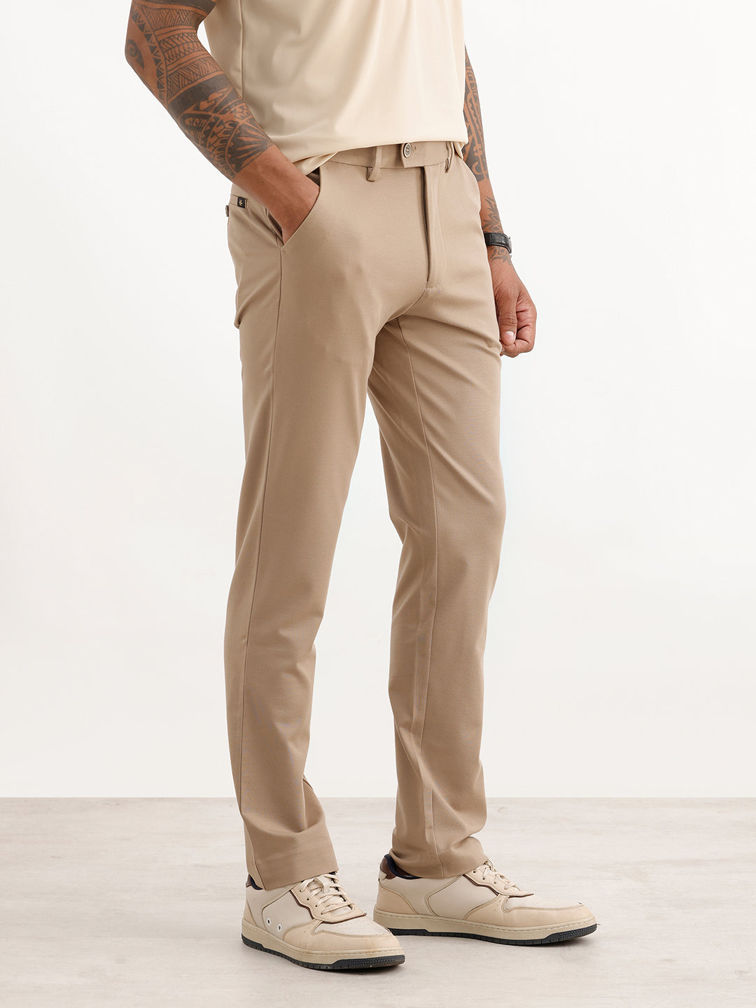 Solid Slim Fit Hyper-Flex Trouser | Brown