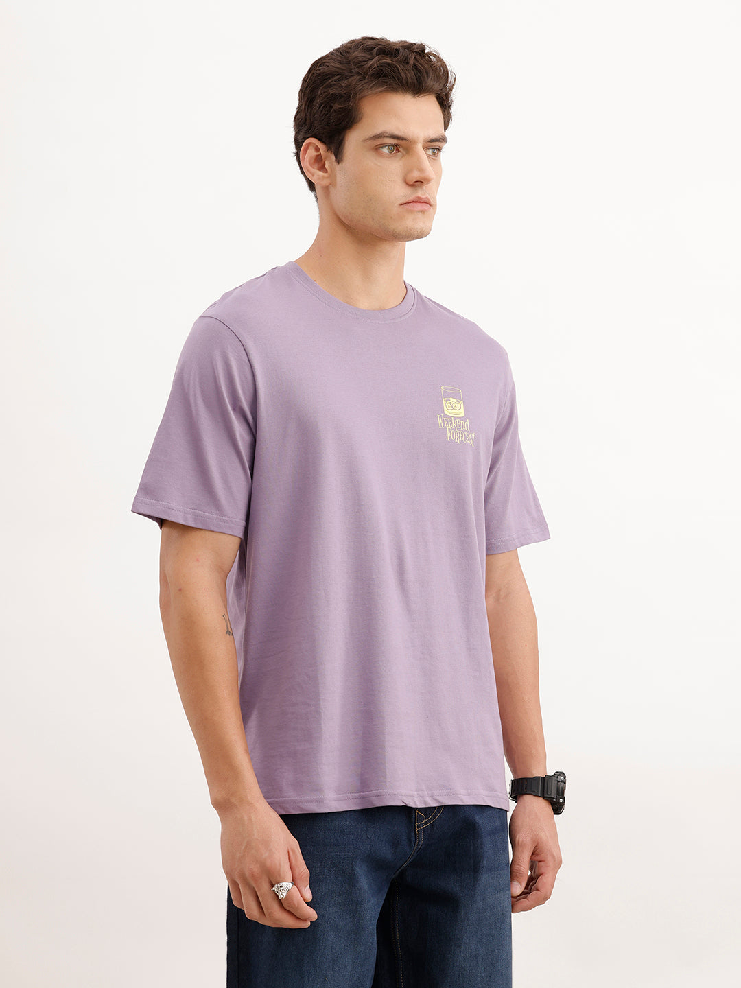 Comfort Fit Placement Printed T-Shirt  | Purple