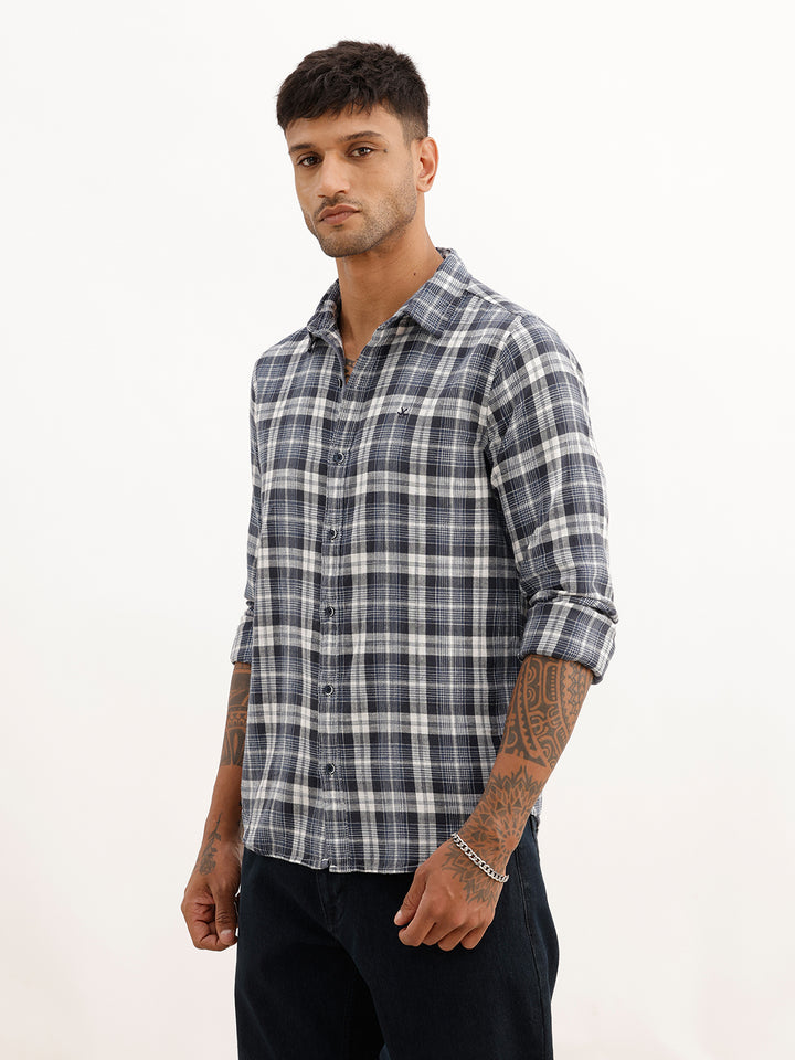 Slim Fit Checkered Full Sleeve Shirt | Blue
