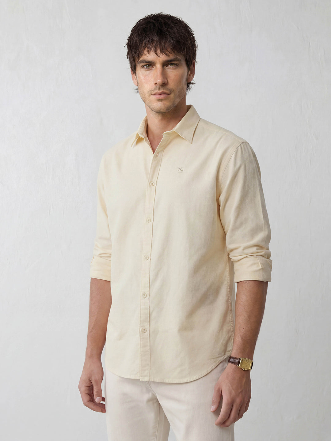 Solid Oversized Textured Shirt | Beige