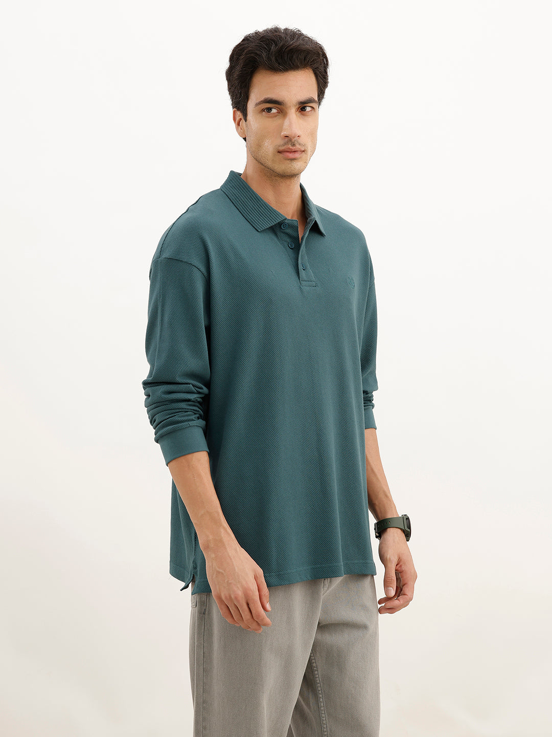 Solid Full Sleeve Polo T-Shirt | Green