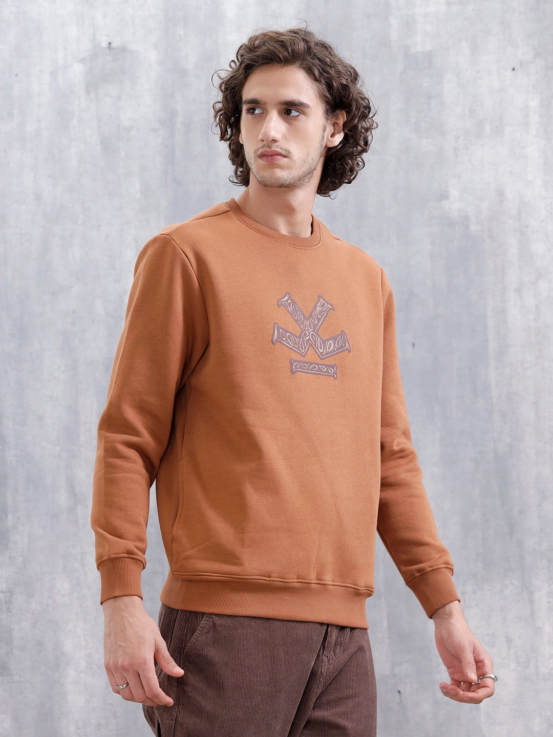Paisley Puff Print Brushed Fleece Slim Fit Sweatshirt | Rust