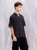 Club-Inspired Retro Johnny Collar Striped T-Shirt | Black