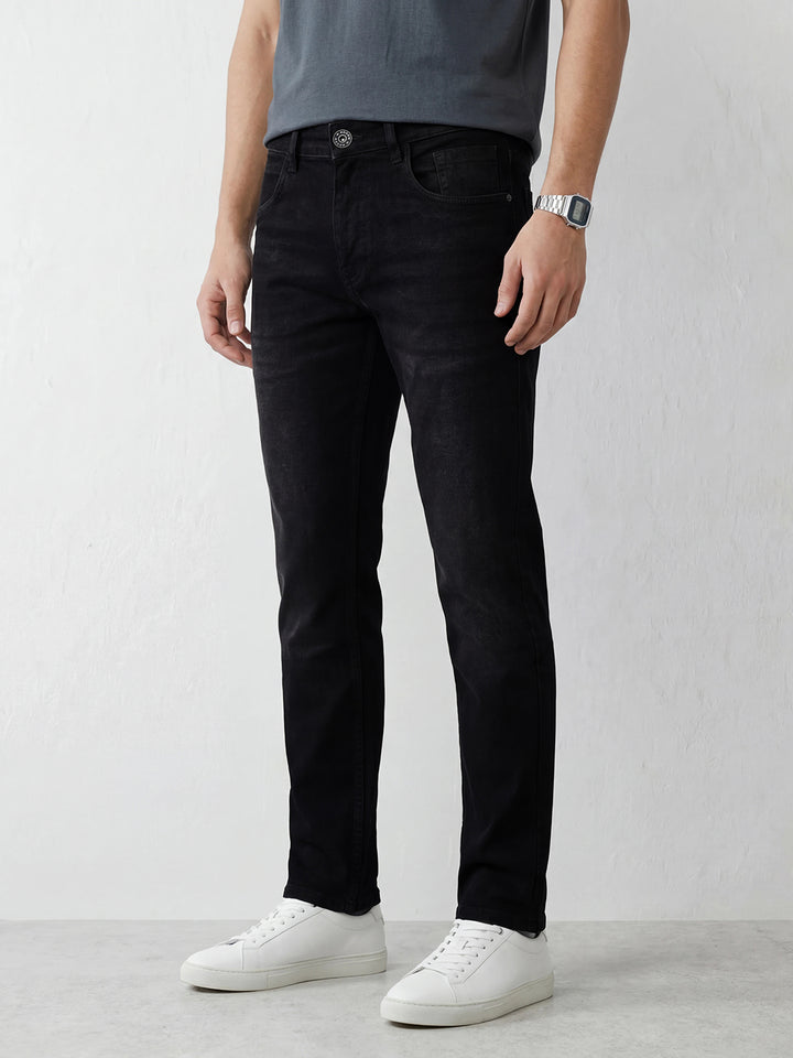 Men's washed straight fit jeans | Black