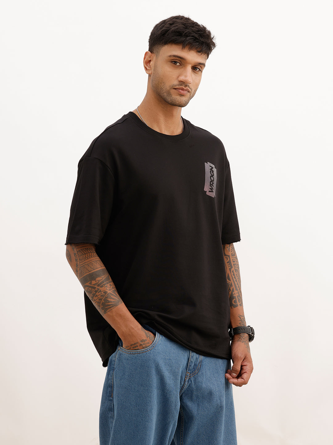 Oversized Fit Placement Printed T-Shirt | Black | WTS02HSOS1062S