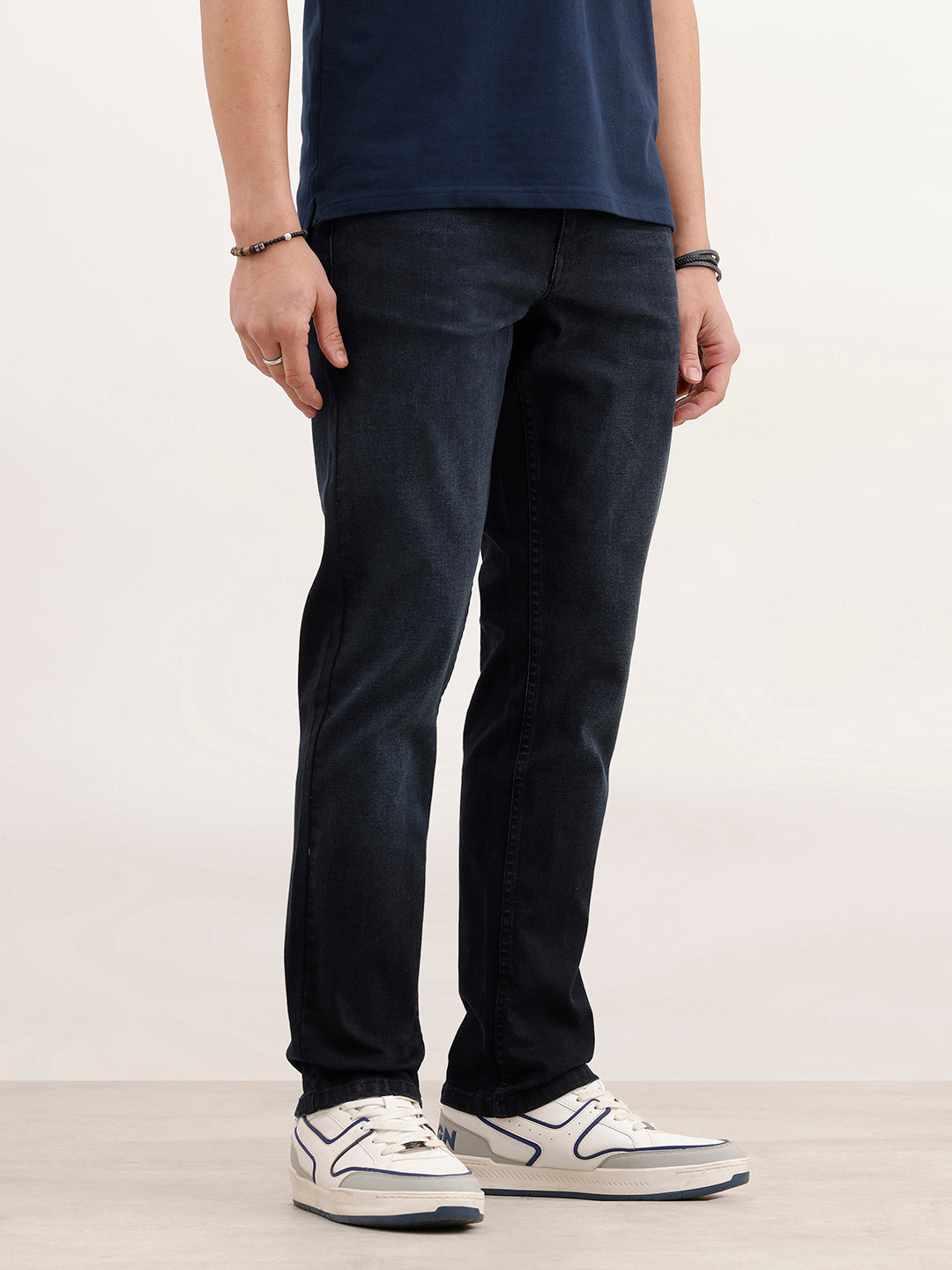 Straight Fit Faded Denim Jeans | Dark Blue