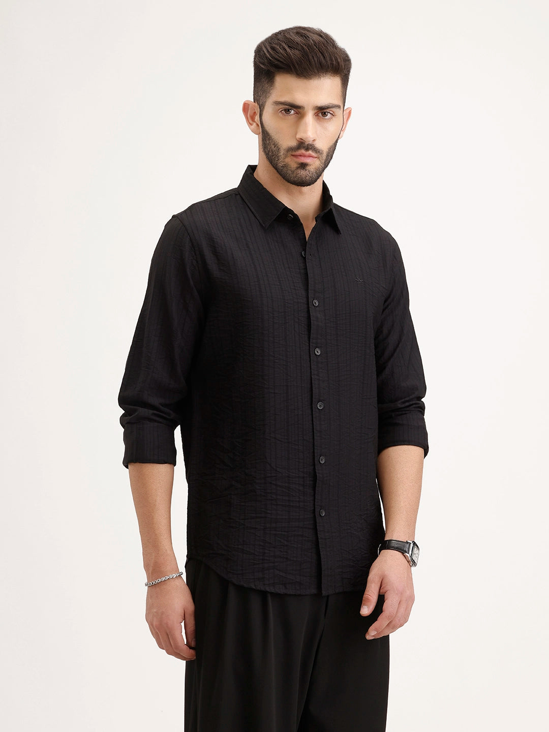 Solid Regular Fit Textured Shirt | Black