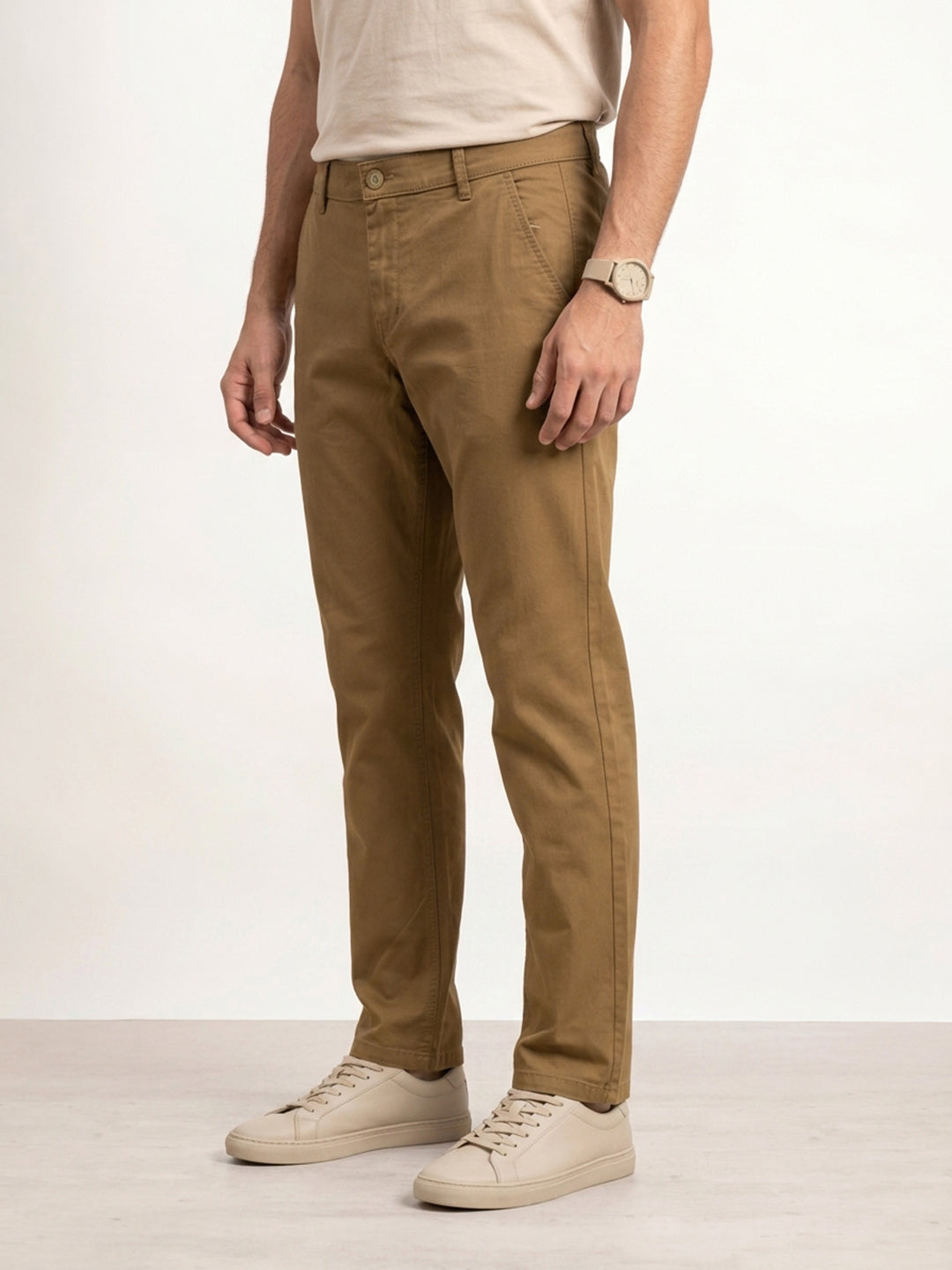 Solid Regular Fit Trouser | Beige