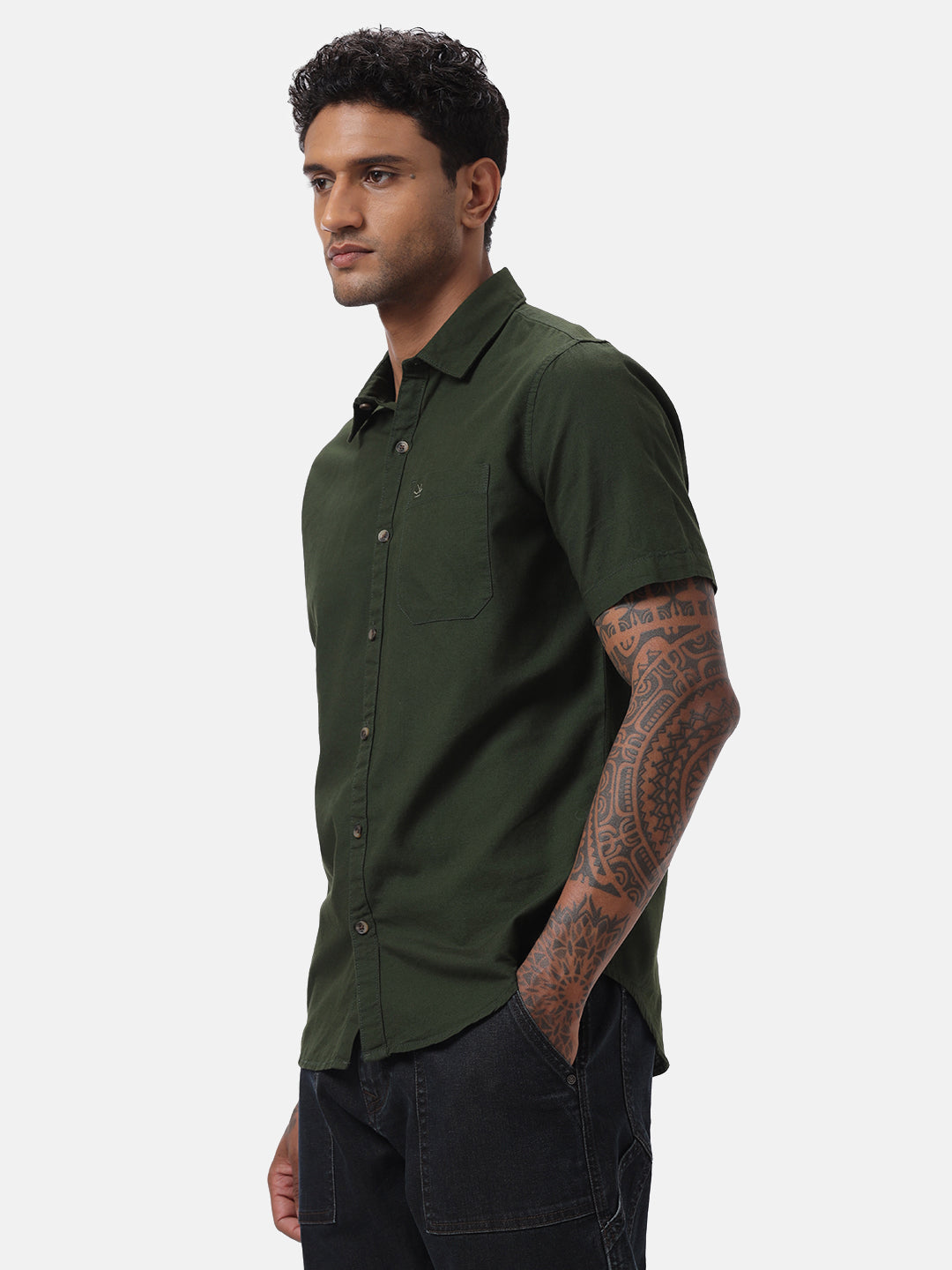 Dark Olive Half Sleeve Shirt