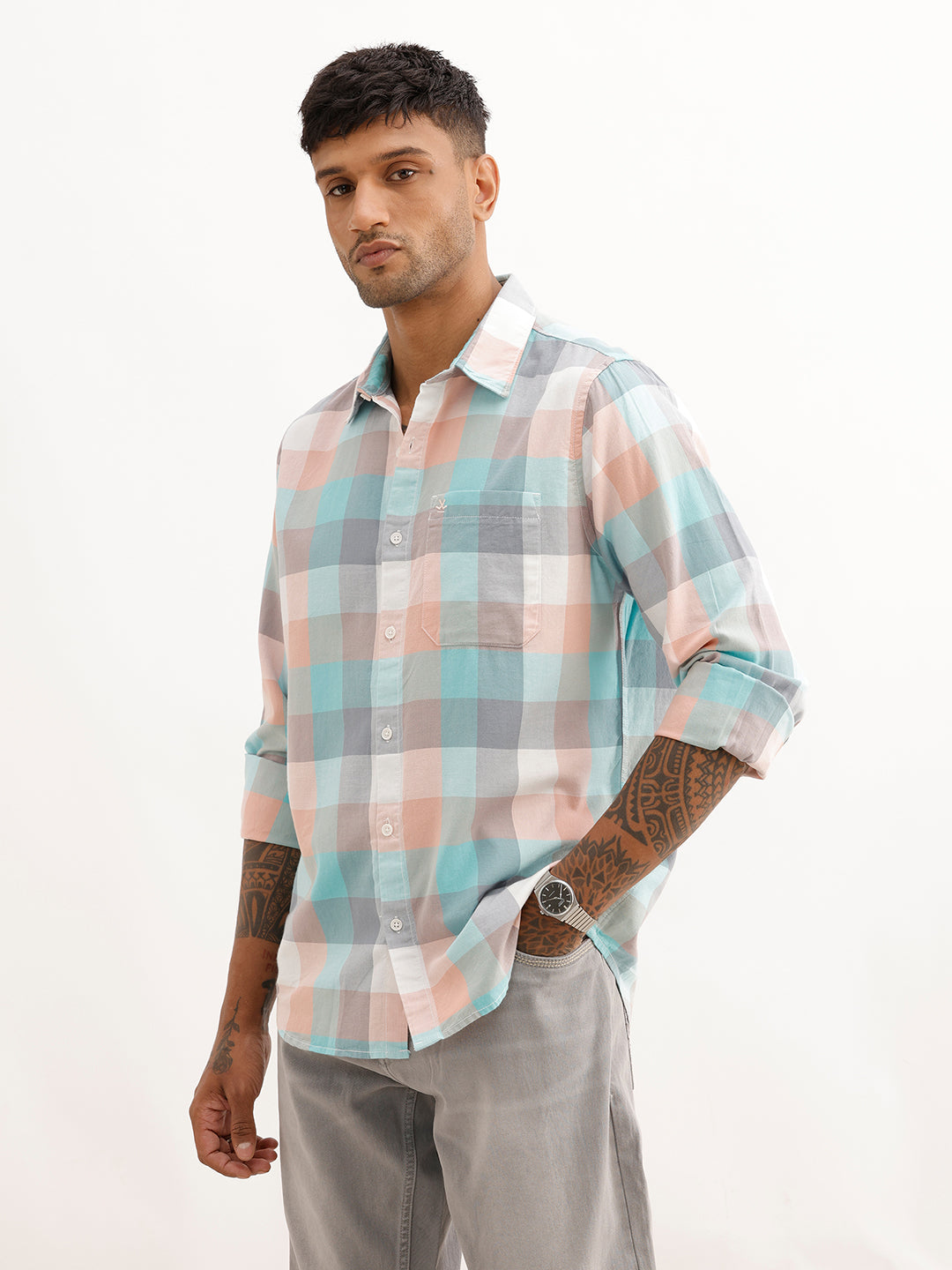 Regular Fit Checkered Shirt | Orange