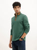 Solid Contrast Quarter Zipper Sweatshirt | Green