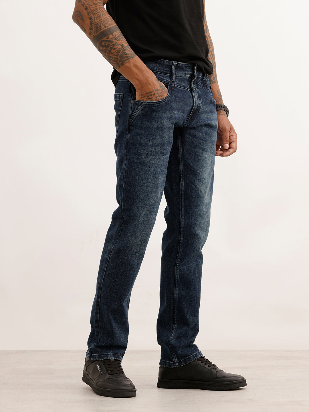 Faded Straight Fit Denim Jeans | Blue