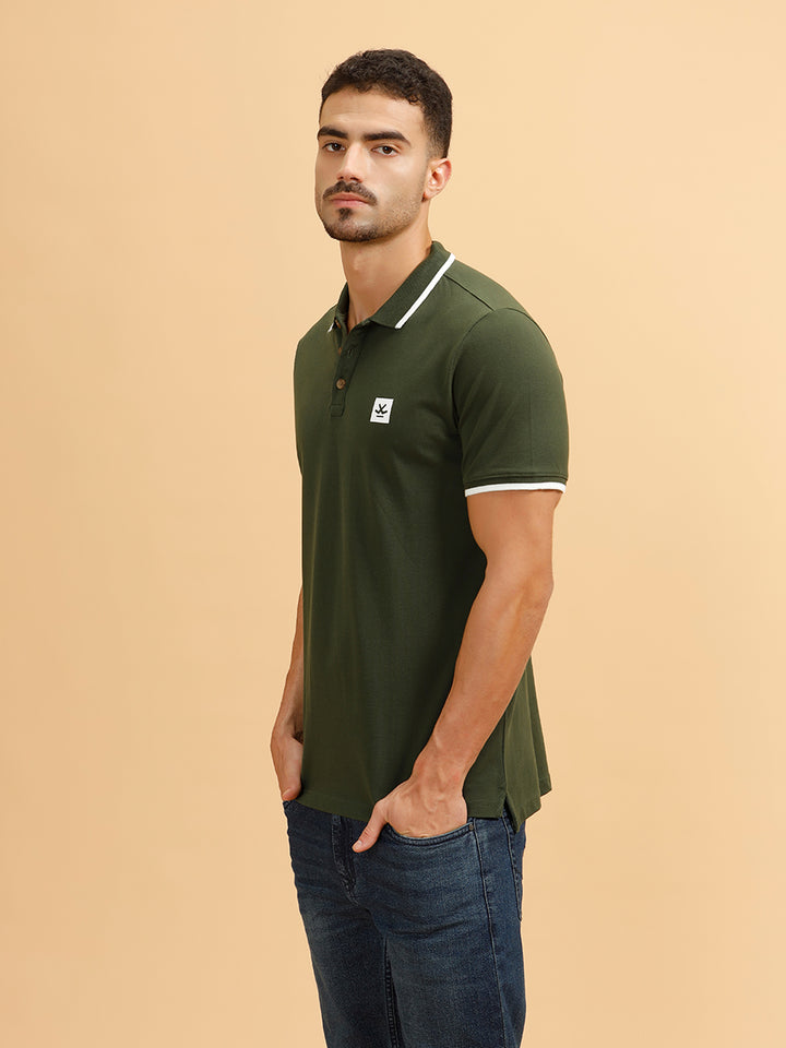 Contrast Slim Fit Polo T-shirt | Olive