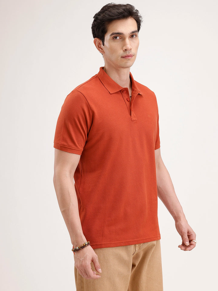 Solid Slim Fit Polo T-Shirt | Rust