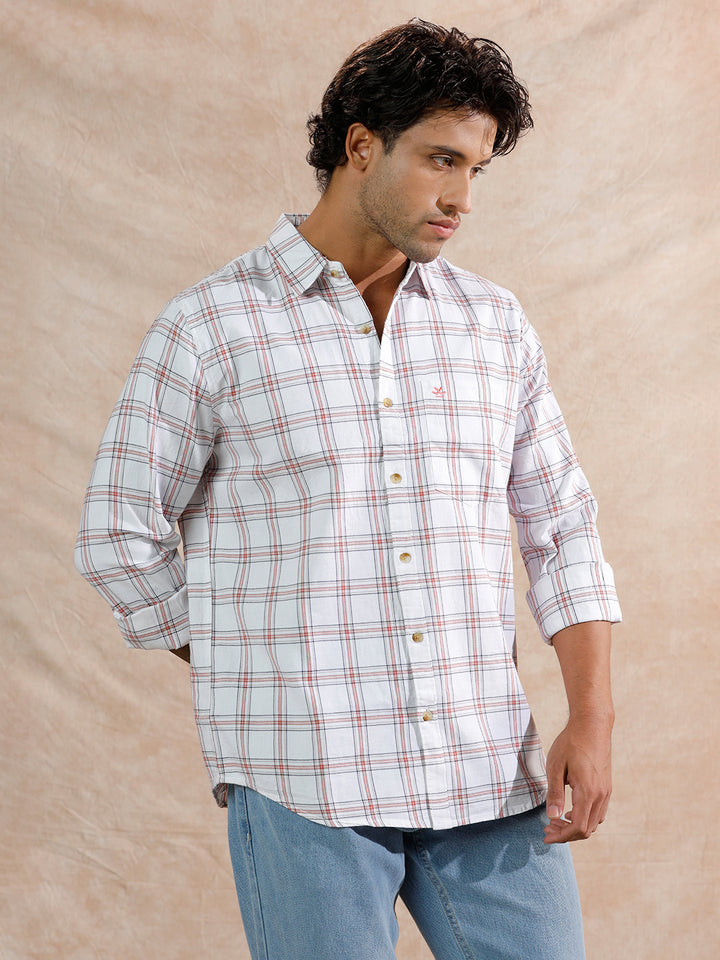 Square Checks Regular Fit Shirt | White