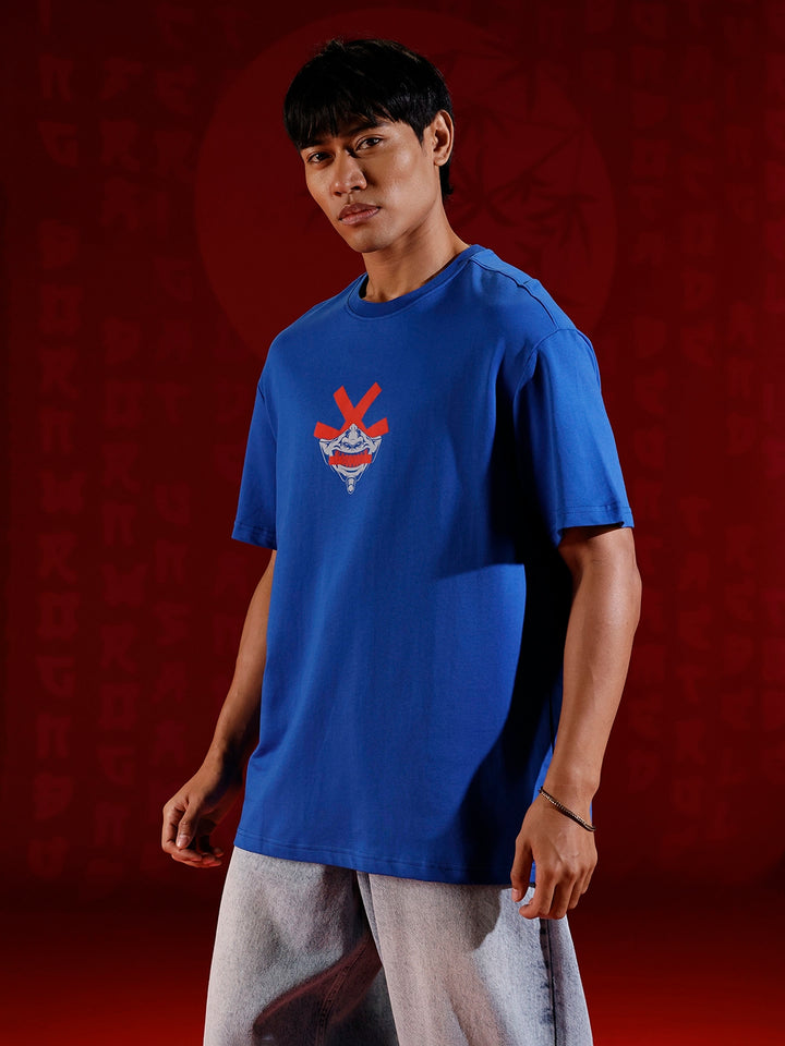 Samurai mask print oversized tshirt | Blue