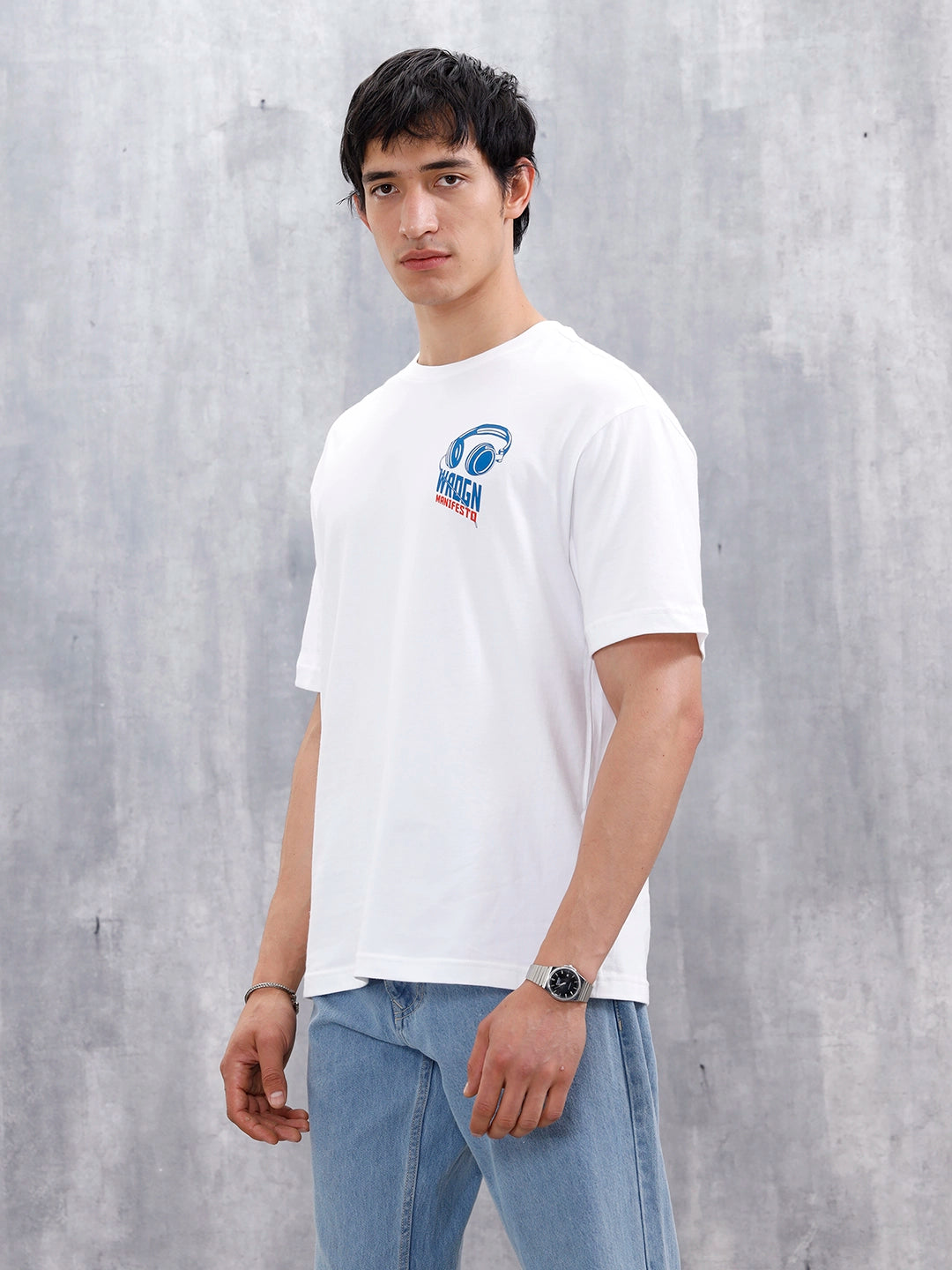 Men’s Casual Oversized Fit Graphic T-Shirt | White
