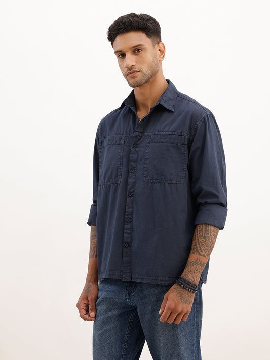 Solid Double Pocket Full Sleeve Shirt | Blue