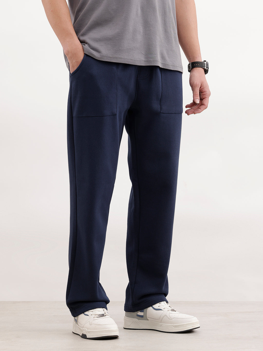 Solid Relaxed Fit Knitted Jogger | Navy Blue