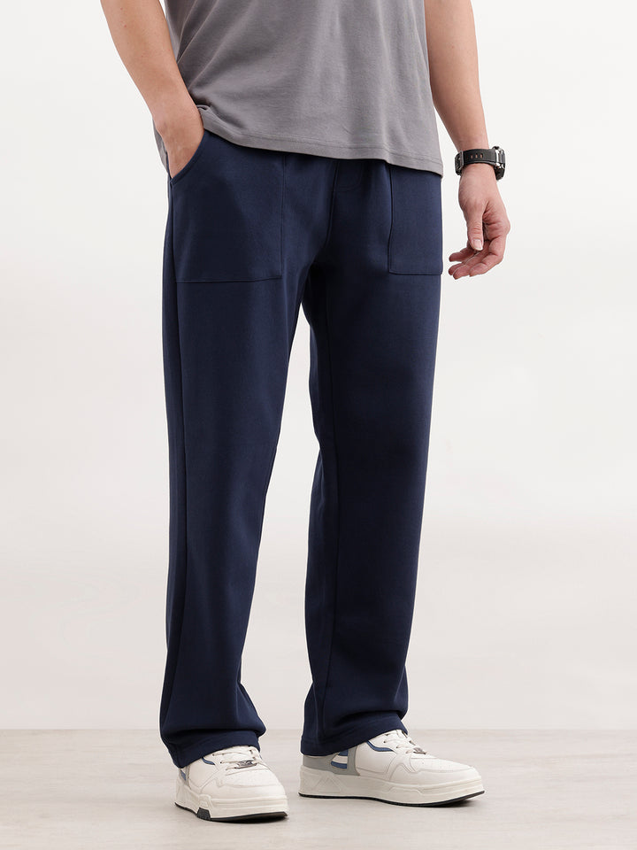 Solid Relaxed Fit Knitted Jogger | Navy Blue