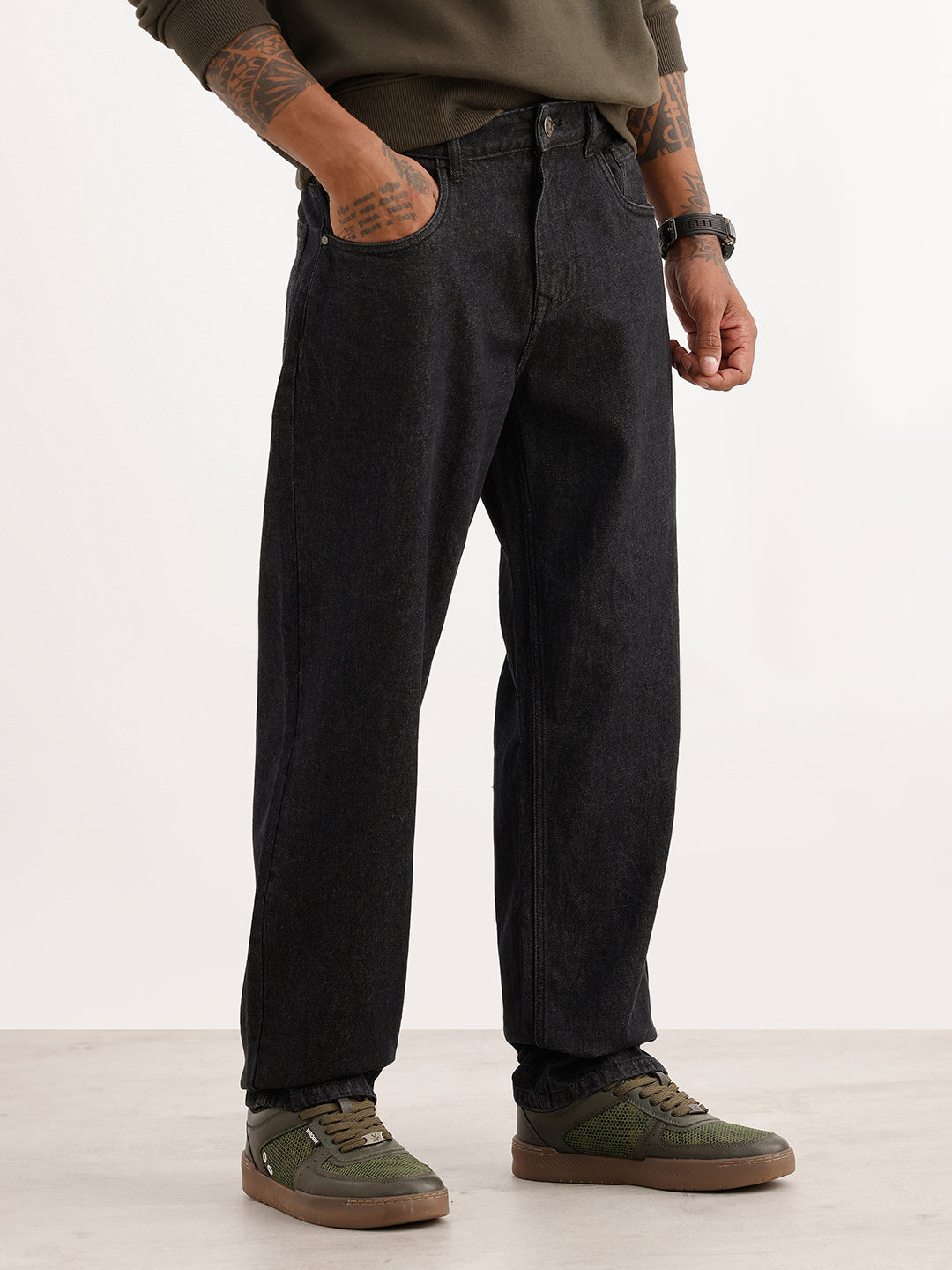 Washed Loose Fit Denim Jeans | Black