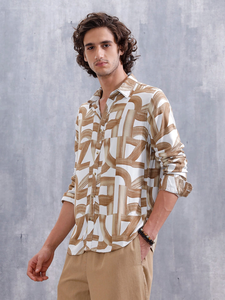Abstract Aop Printed Regular Fit Shirt | Yellow
