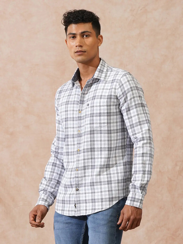Herringbone Checks Slim Fit Shirt | Grey