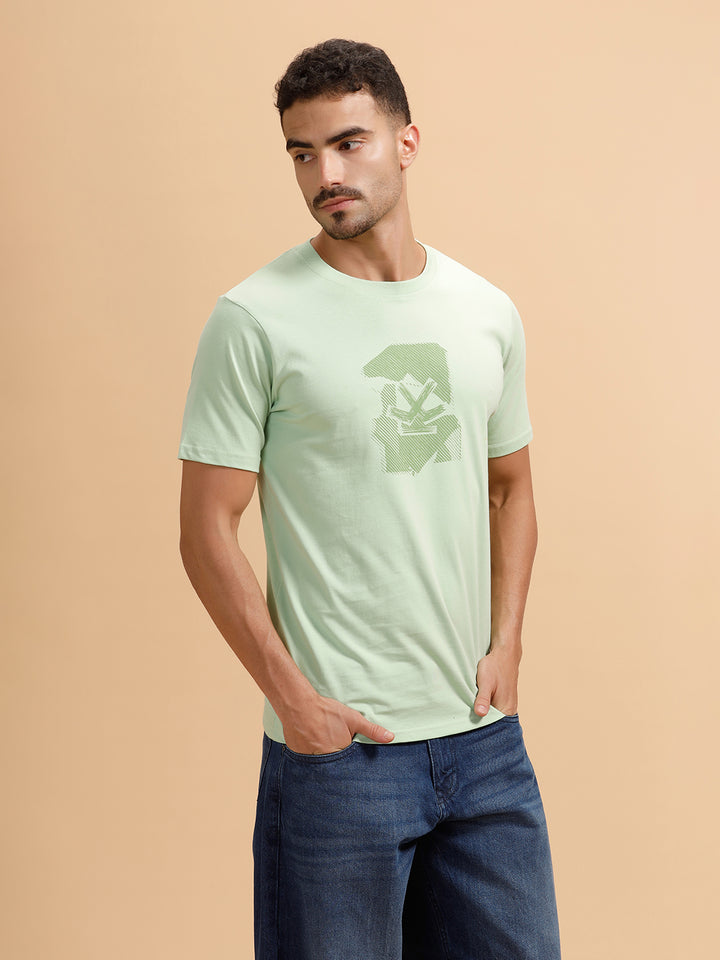 Sketched Logo Printed T-Shirt | Light Green