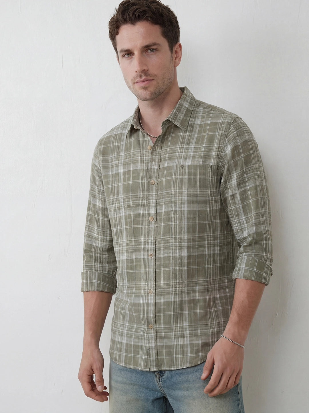 Slim Fit Checkered Shirt | Green