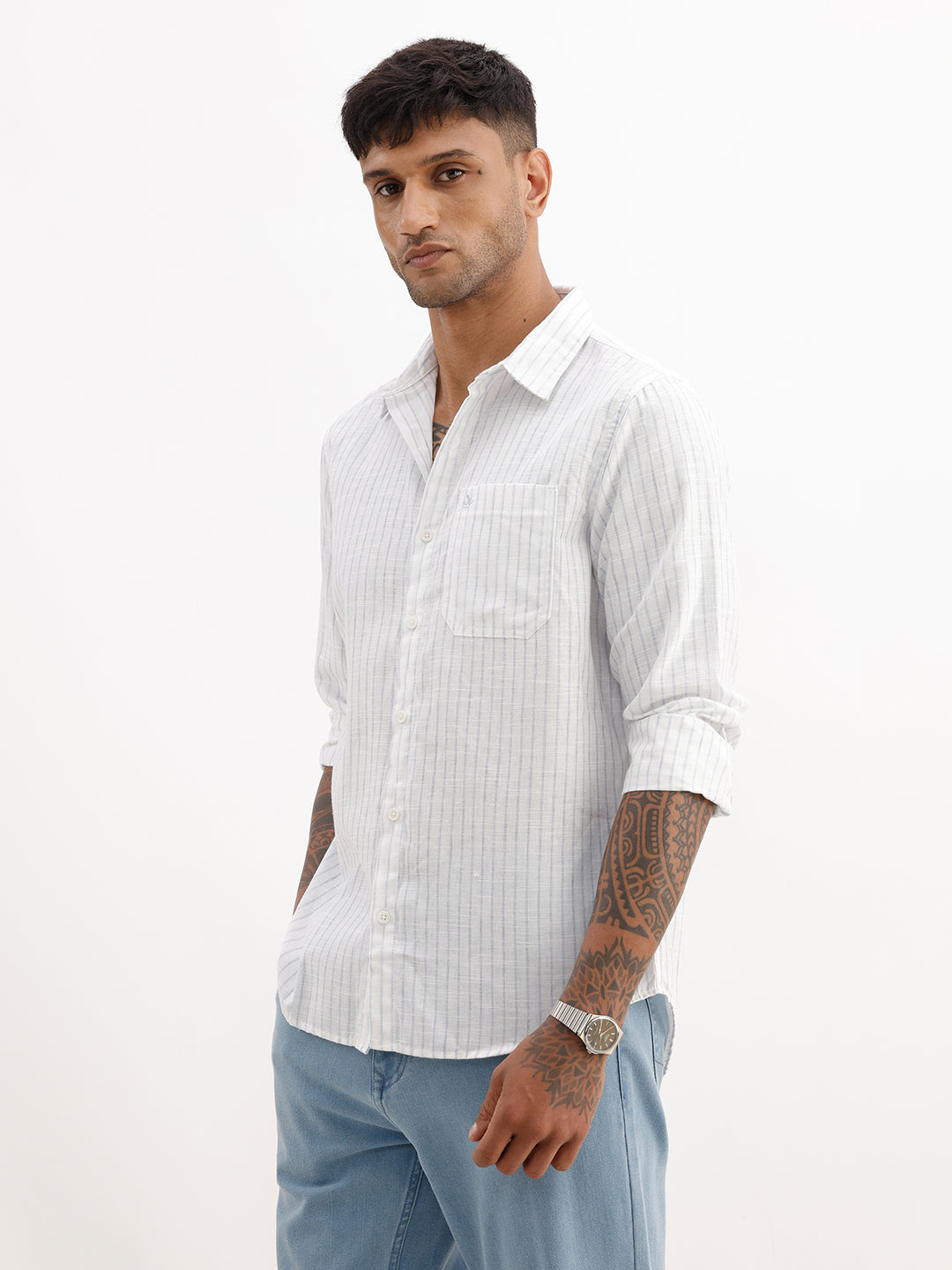 Regular Fit Striped Full Sleeve Shirt | Green