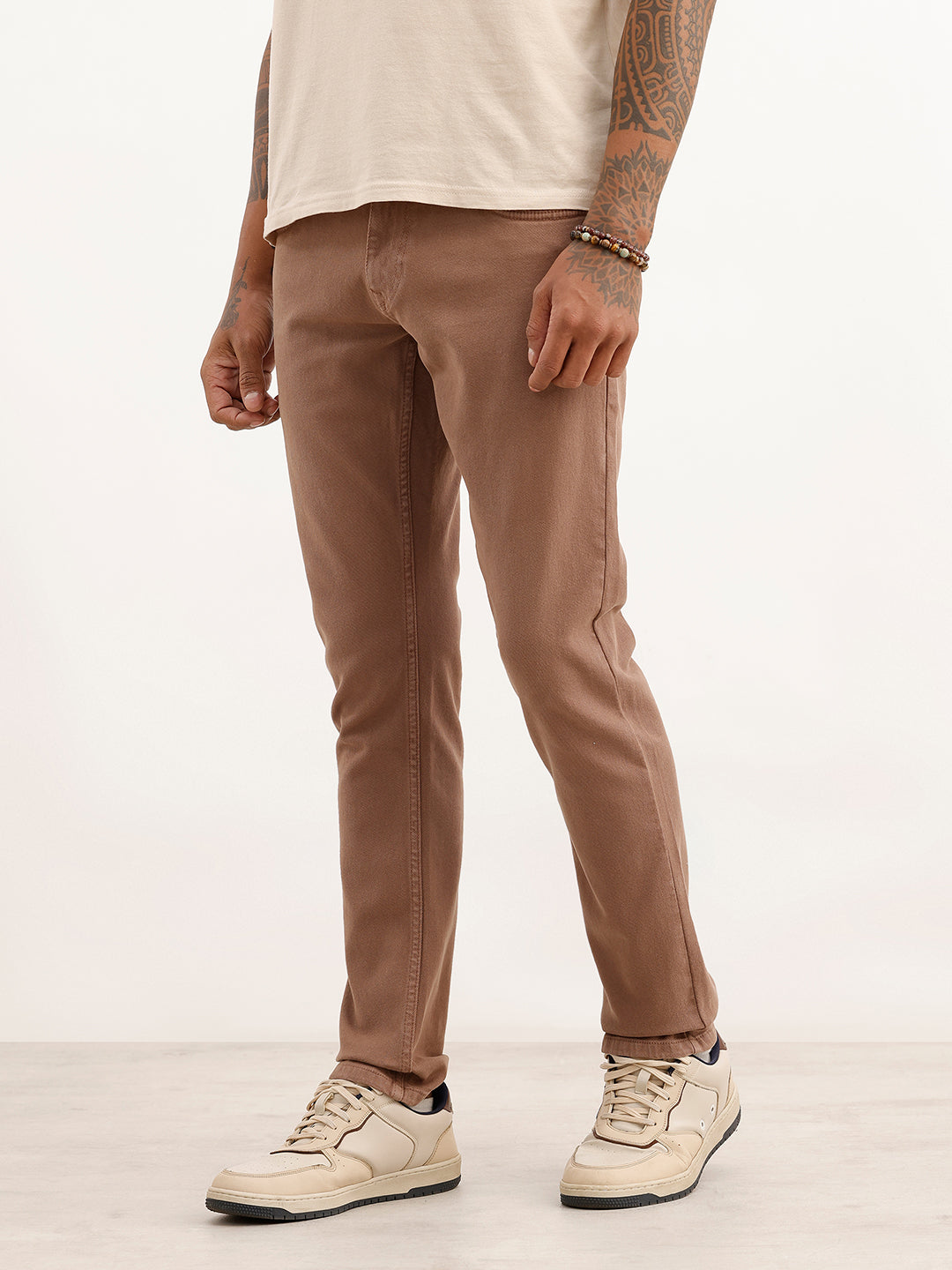 Slim Fit Solid Denim Jeans | Brown