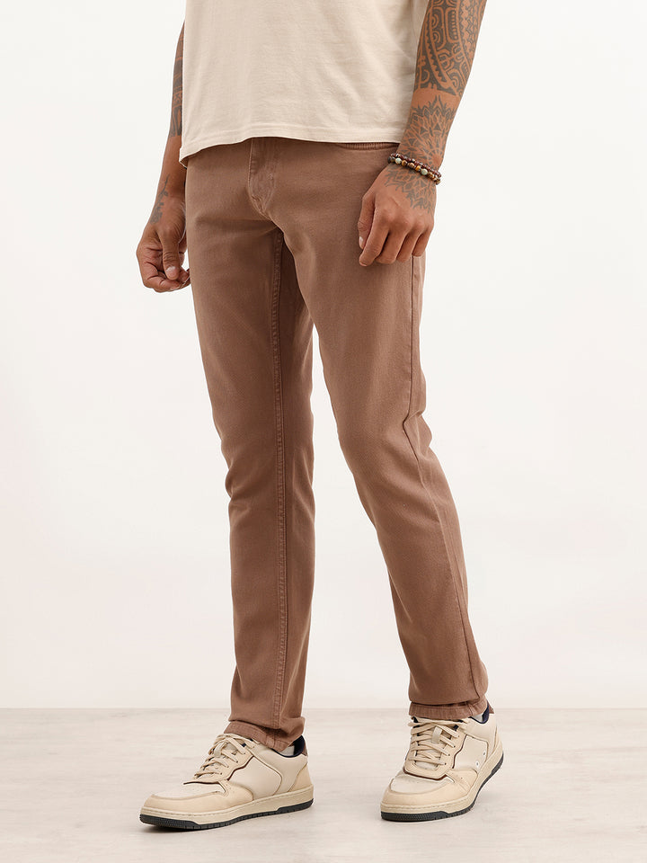 Slim Fit Solid Denim Jeans | Brown