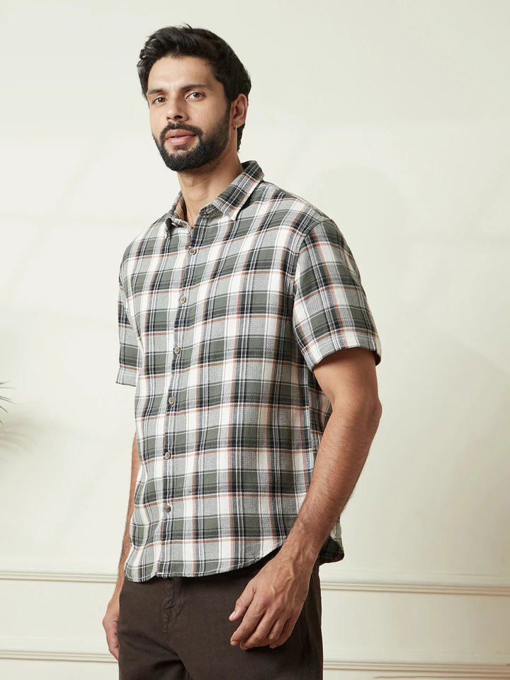 Checkered Open Dobby Shirt | Green