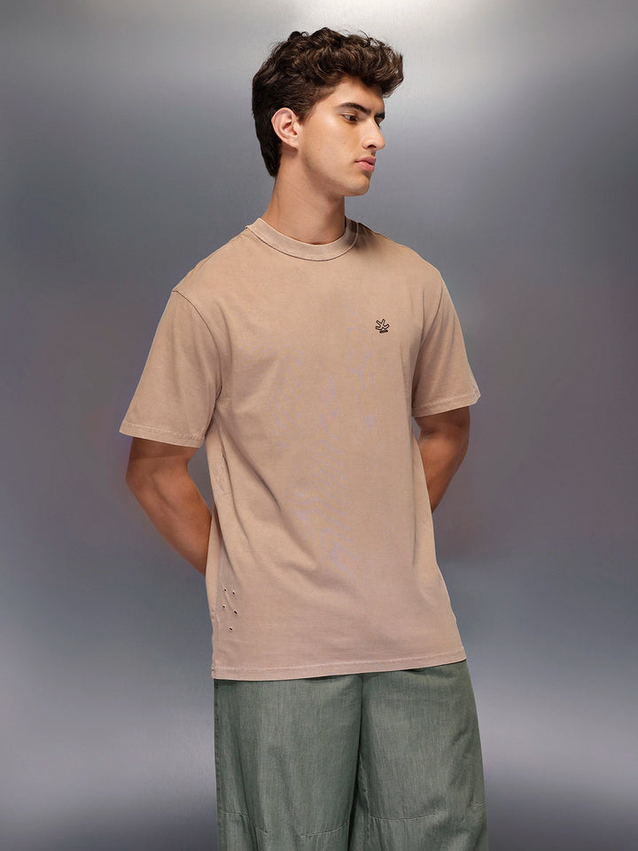 Solid Oversized T-Shirt   |  Beige