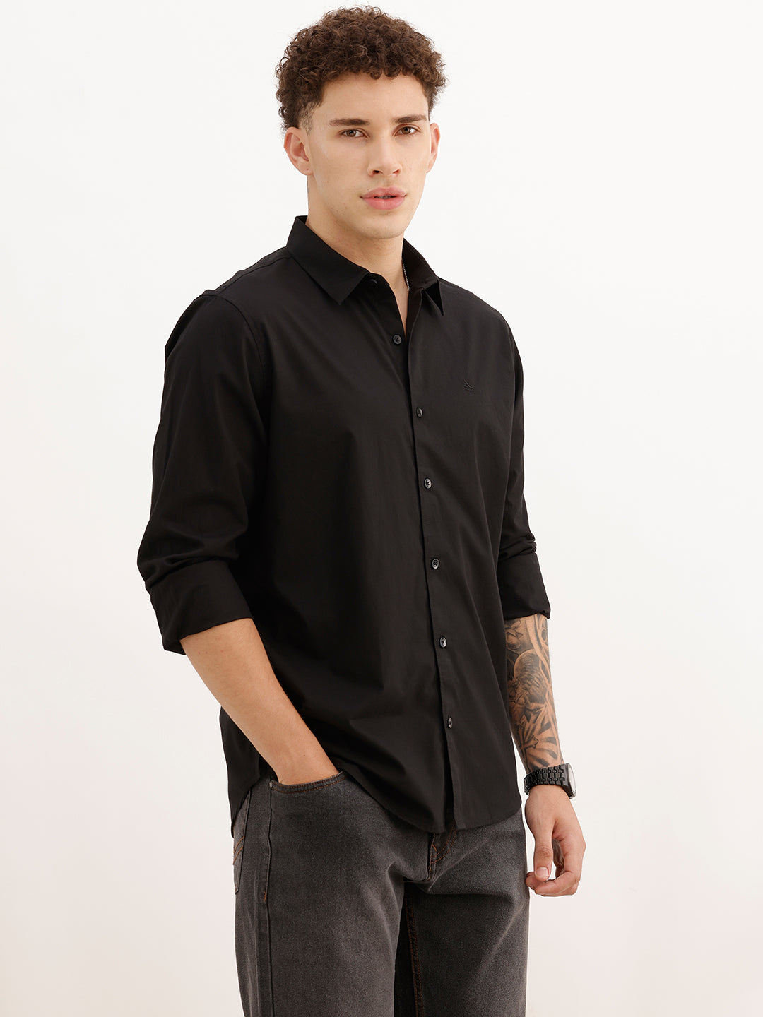 Solid Slim Fit Full Sleeve Shirt | Black | WSH02FSSL0315S