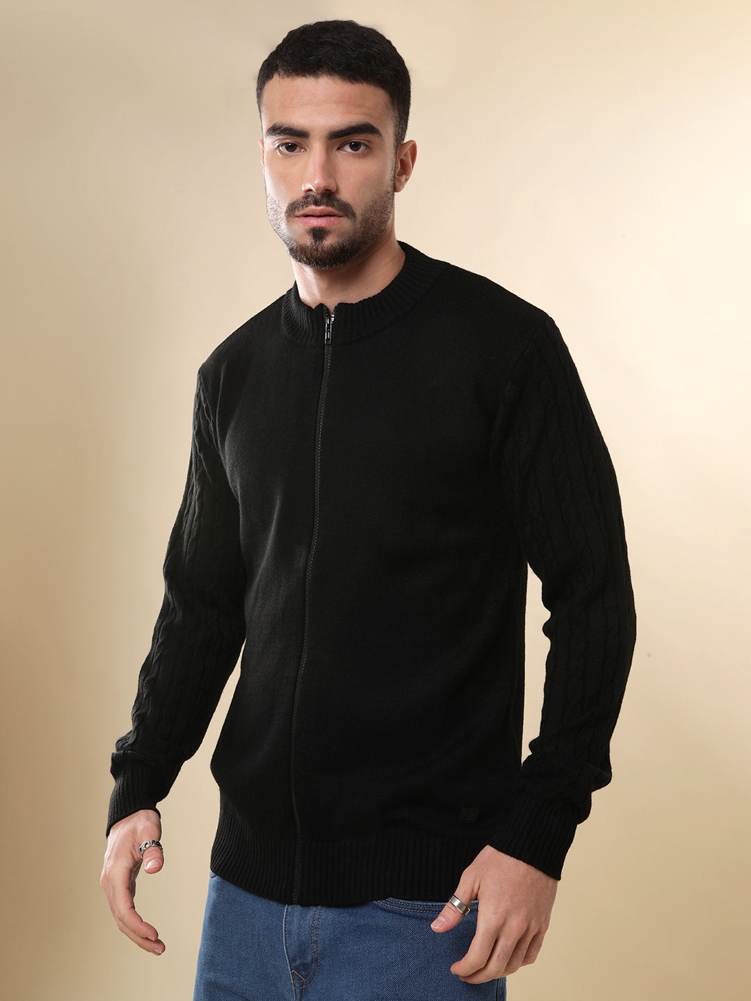 Black Zipper Solid Sweater