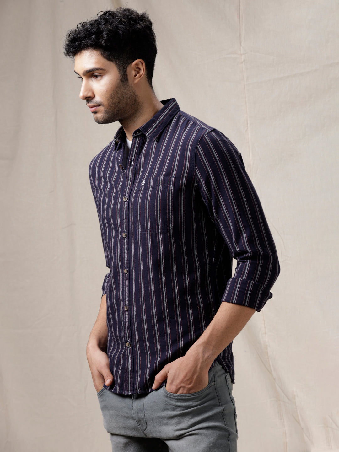 Vertical Striped Navy Shirt