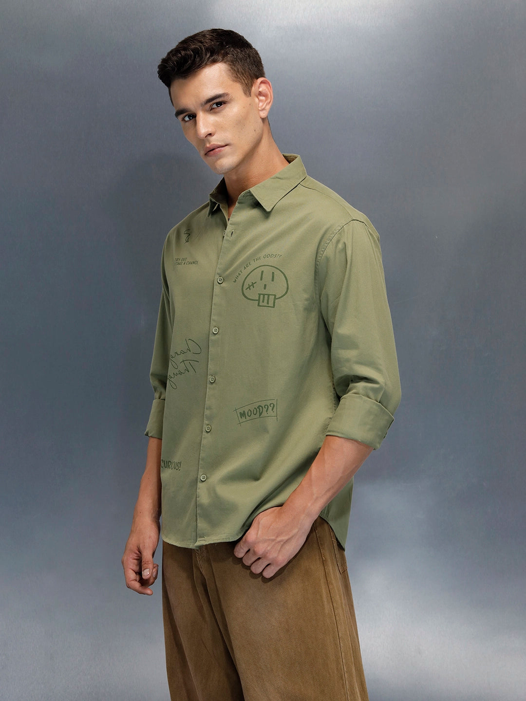 Men's Casual Regualr Fit Shirt With Placement Print | Green