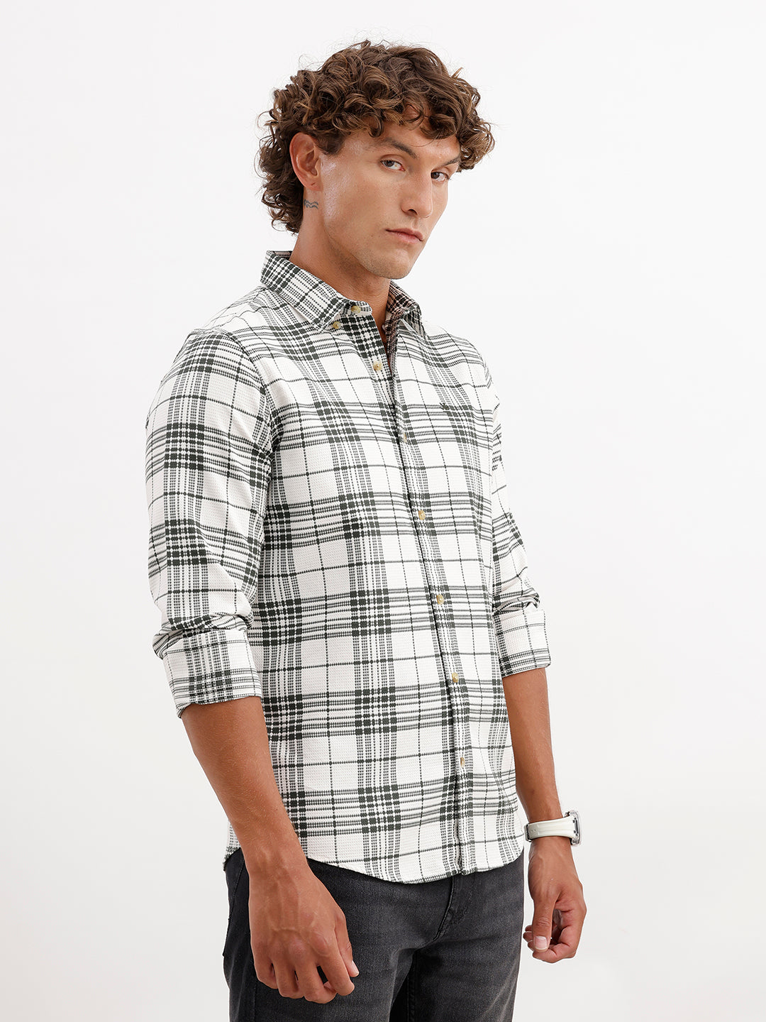 Textured Regular Fit Full Sleeve Shirt | White