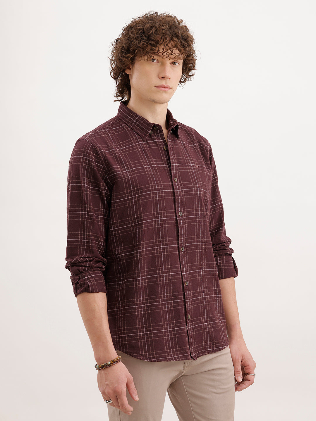 Slim Fit Checkered Shirt  | Brown