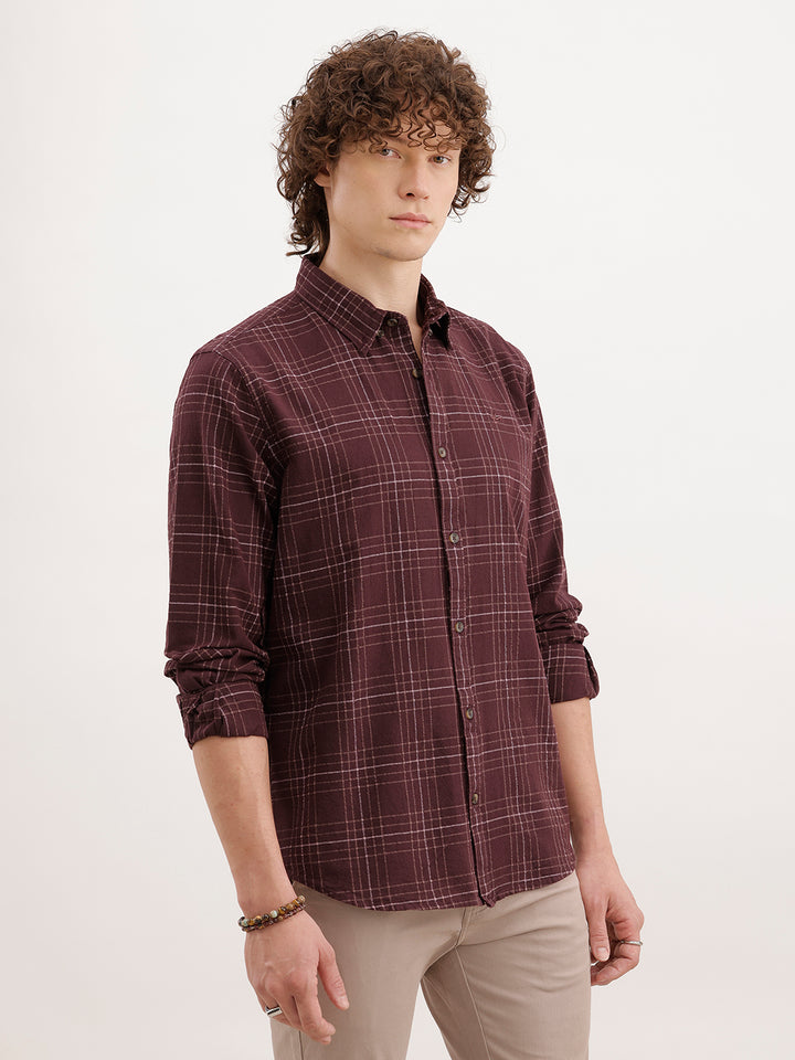 Slim Fit Checkered Shirt  | Brown