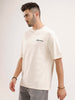 Oversized Fit Embroidered T-Shirt | Beige