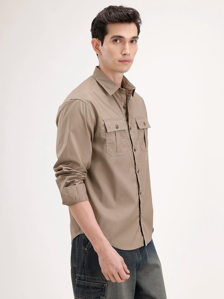 Comfort Fit Double Pocket Shirt | Khaki