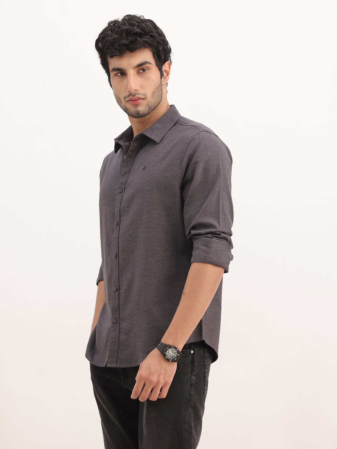 Slim Fit Solid Full Sleeve Shirt | Black