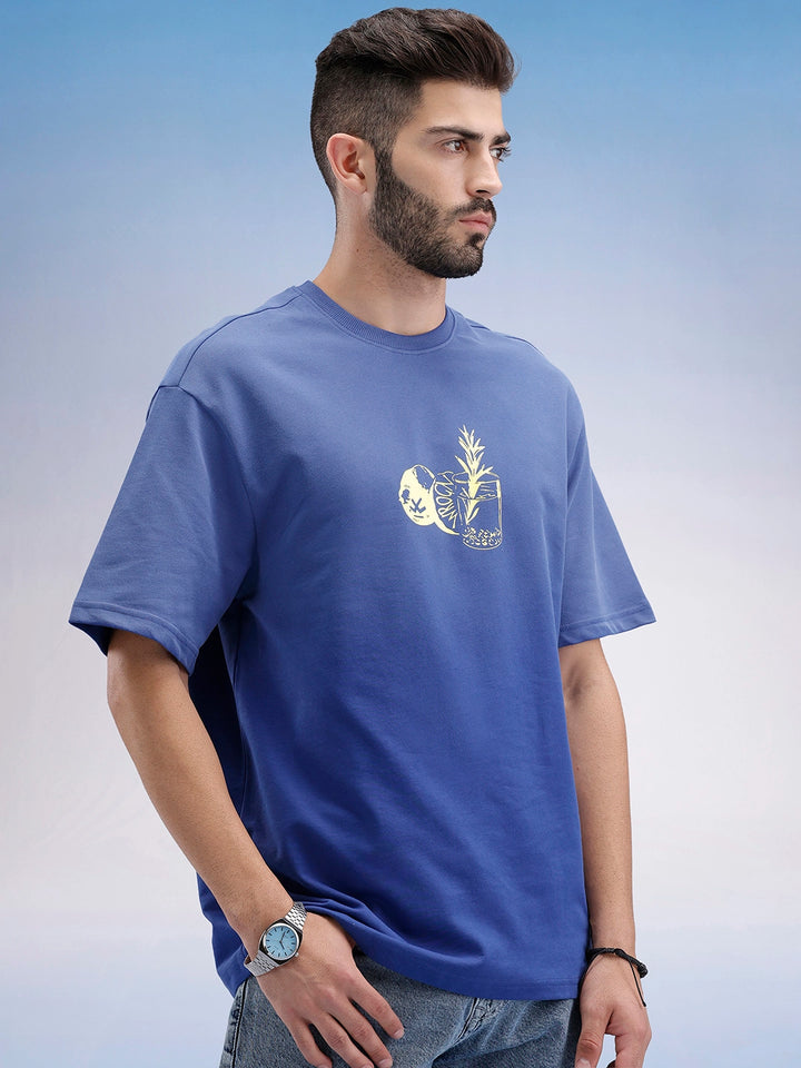 Oversized Fit Front Printed T-Shirt | Blue