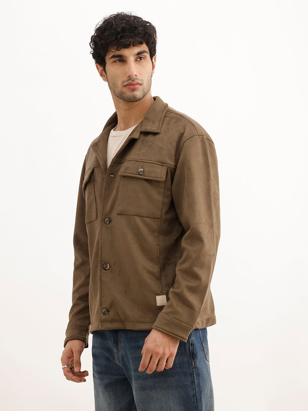 Solid Comfort Fit Double Pocket Jacket | Olive