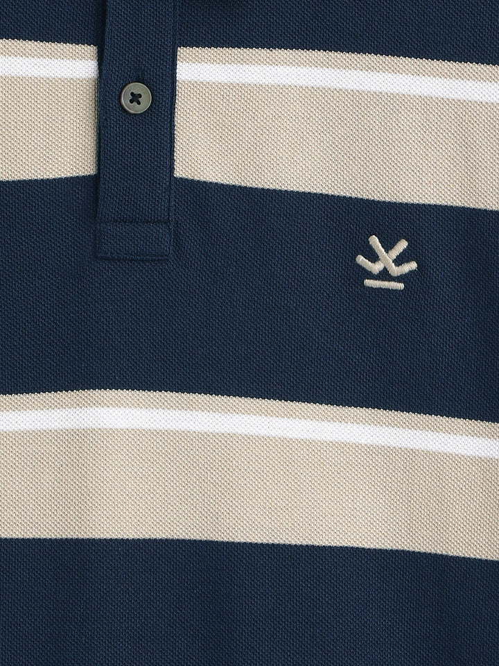 Yarn Dyed Striped Polo T-Shirt | Navy Blue