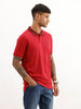 Slim Fit Contrast Sleeve Polo T-Shirt | Red