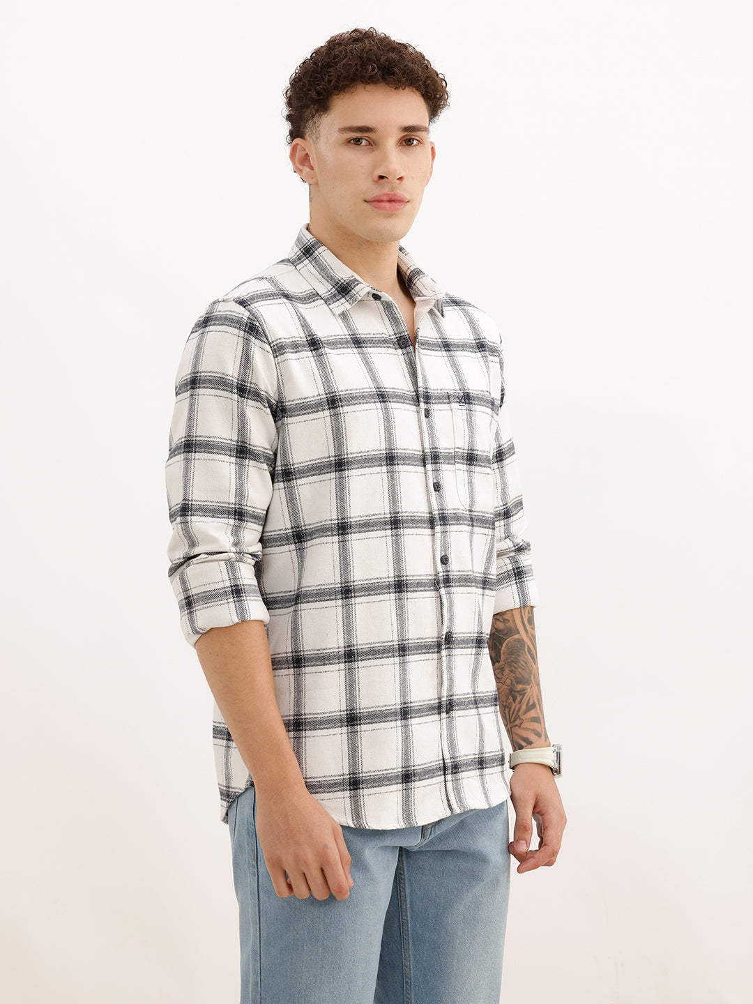 Classic Slim Fit Checkered Shirt | White | WSH02FSSL0325S