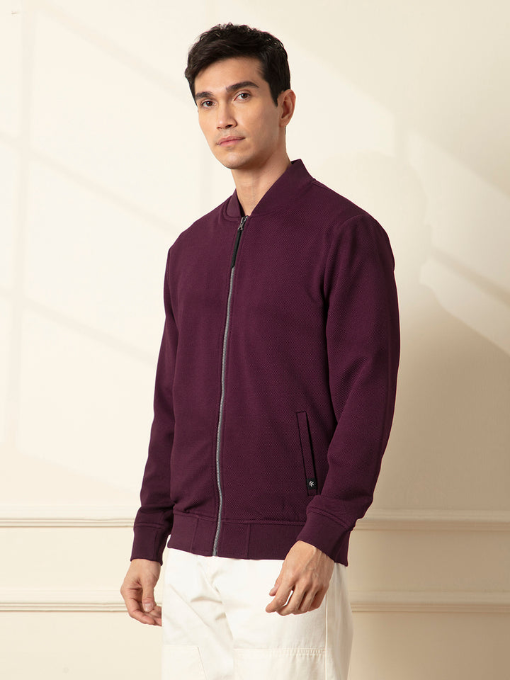 Solid Casual Wine Jacket